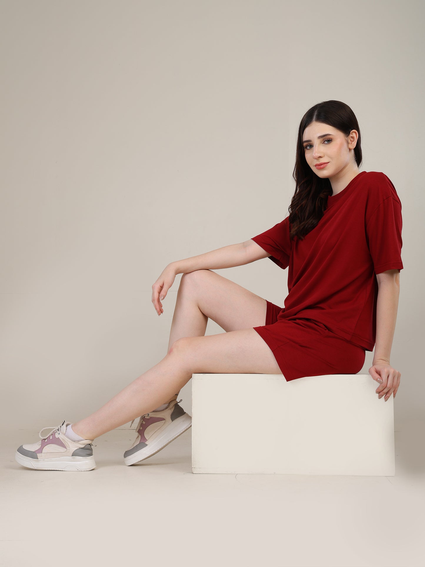 Uncuvr Deep Red Bamboo Sleepwear Shorts Set: Relax in Eco-Friendly Comfort