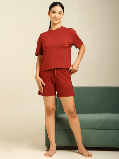 Uncuvr Rust Bamboo Sleepwear Shorts Set: Relax in Eco-Friendly Comfort