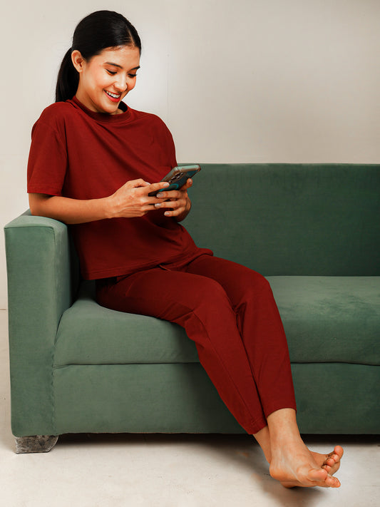 Uncuvr Rust Bamboo Sleepwear Lounge Set: Relax in Eco-Friendly Comfort