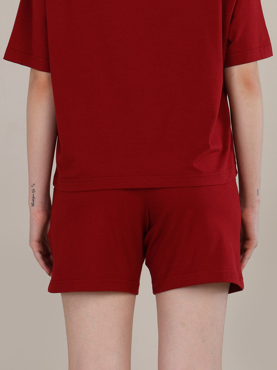 Uncuvr Deep Red Bamboo Sleepwear Shorts: Relax in Eco-Friendly Comfort