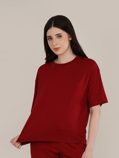 Uncuvr Deep Red Bamboo Basic T-Shirt: Soft, Breezy & Effortless All Day