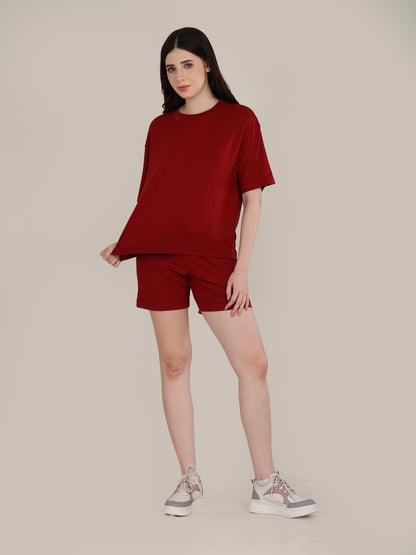 Uncuvr Deep Red Bamboo Sleepwear Shorts Set: Relax in Eco-Friendly Comfort