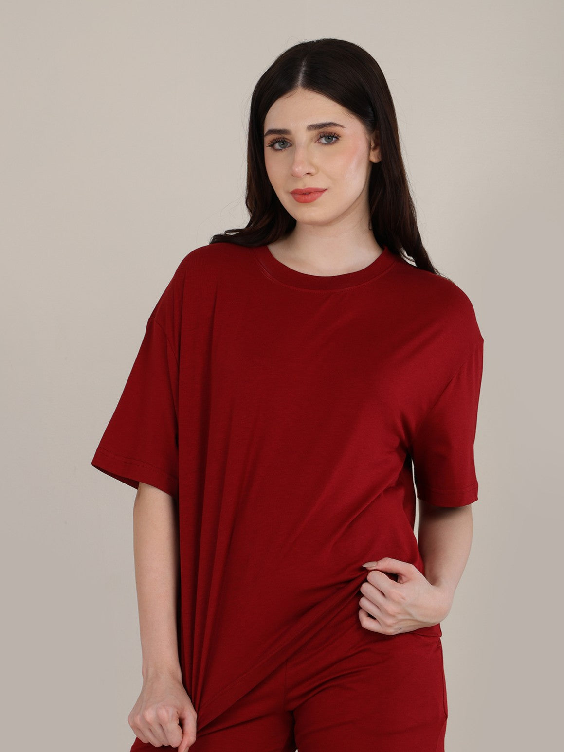 Uncuvr Deep Red Bamboo Basic T-Shirt: Soft, Breezy & Effortless All Day