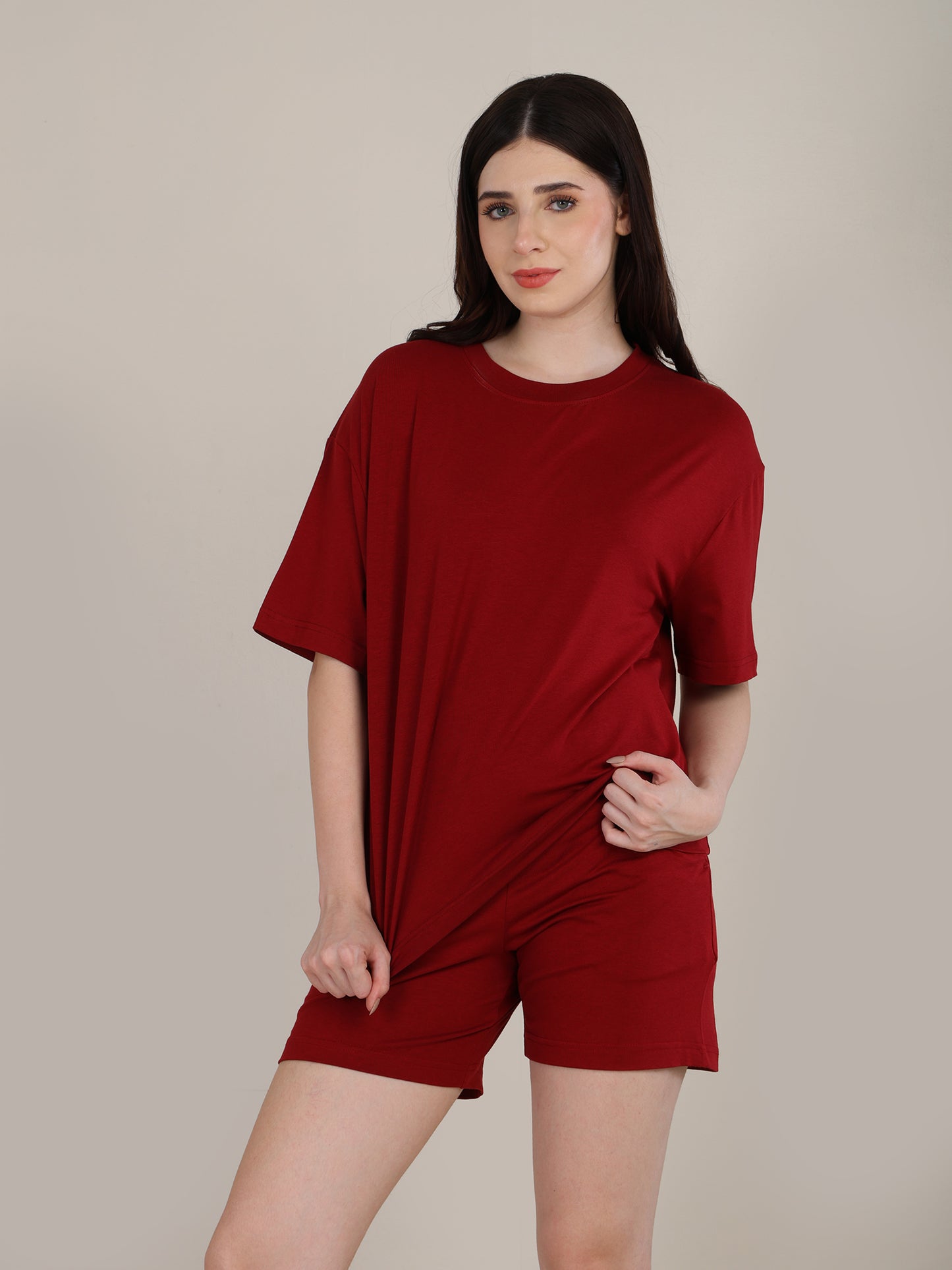 Uncuvr Deep Red Bamboo Sleepwear Shorts Set: Relax in Eco-Friendly Comfort