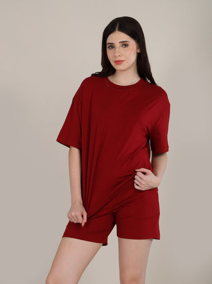 Uncuvr Deep Red Bamboo Sleepwear Shorts Set: Relax in Eco-Friendly Comfort