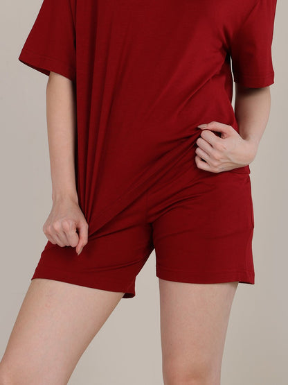 Uncuvr Deep Red Bamboo Sleepwear Shorts: Relax in Eco-Friendly Comfort