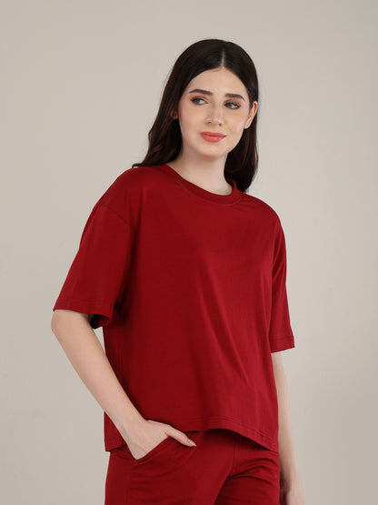 Uncuvr Deep Red Bamboo Basic T-Shirt: Soft, Breezy & Effortless All Day