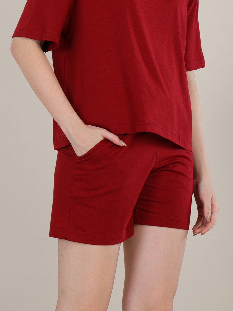 Uncuvr Deep Red Bamboo Sleepwear Shorts: Relax in Eco-Friendly Comfort