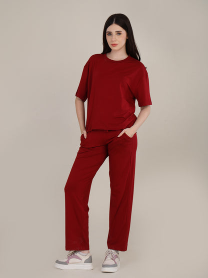 Uncuvr Deep Red Bamboo Sleepwear Lounge Set: Relax in Eco-Friendly Comfort