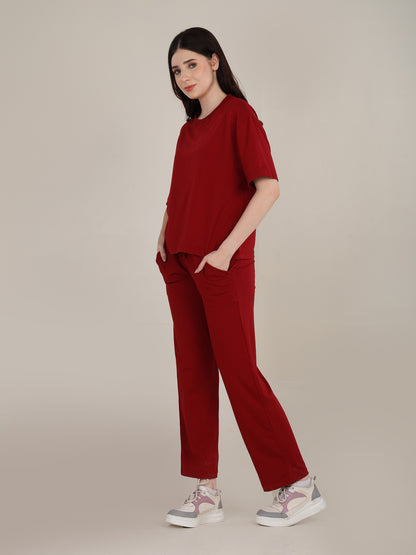 Uncuvr Deep Red Bamboo Sleepwear Lounge Set: Relax in Eco-Friendly Comfort