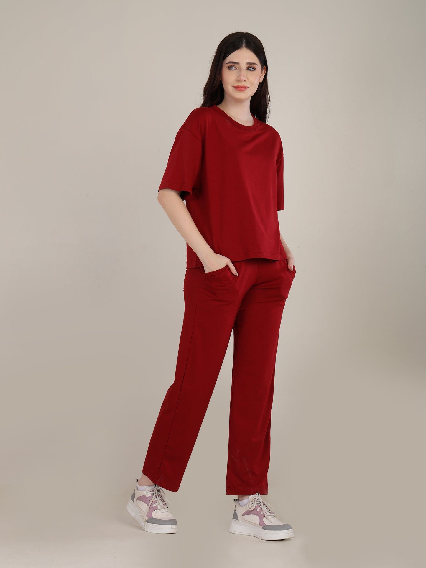 Uncuvr Deep Red Bamboo Sleepwear Lounge Set: Relax in Eco-Friendly Comfort