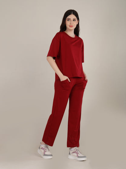 Uncuvr Deep Red Bamboo Sleepwear Lounge Set: Relax in Eco-Friendly Comfort