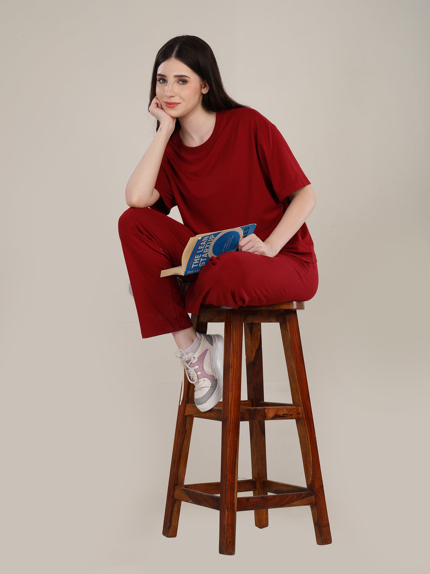 Uncuvr Deep Red Bamboo Sleepwear Lounge Set: Relax in Eco-Friendly Comfort