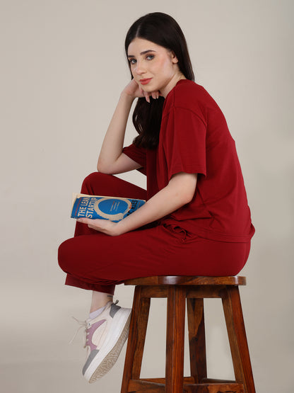 Uncuvr Deep Red Bamboo Sleepwear Lounge Set: Relax in Eco-Friendly Comfort