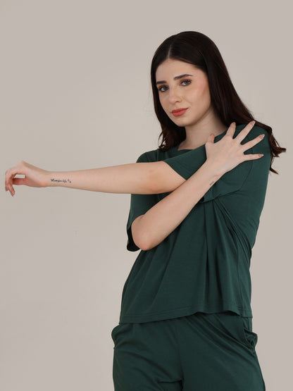 Uncuvr Forest Green Bamboo Basic T-Shirt: Soft, Breezy & Effortless All Day