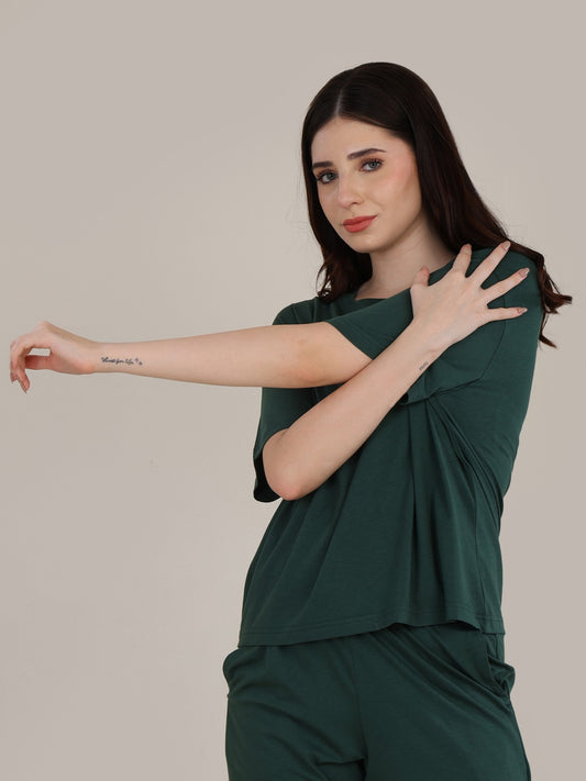 Uncuvr Forest Green Bamboo Basic T-Shirt: Soft, Breezy & Effortless All Day