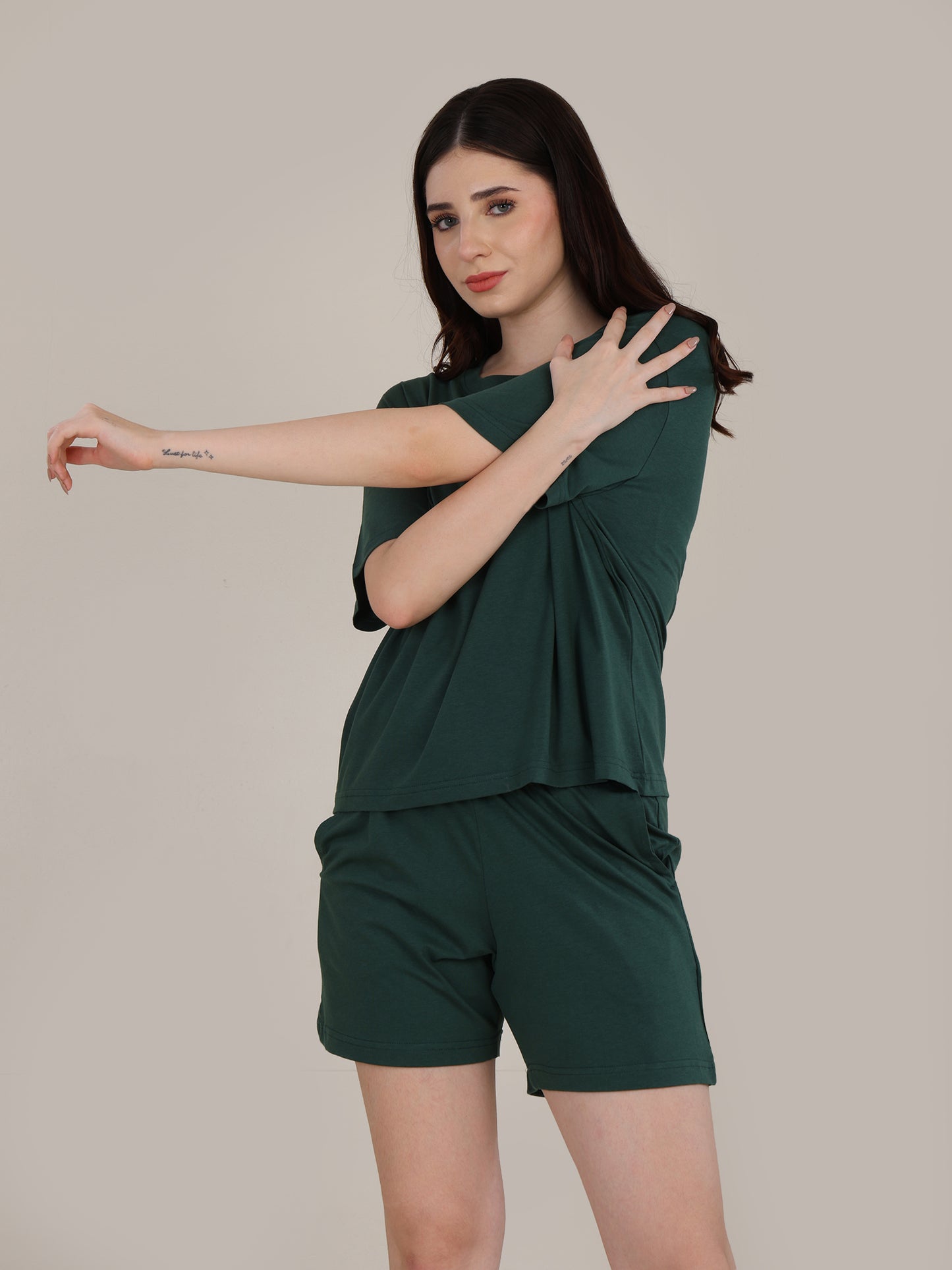 Uncuvr Forest Green Bamboo Sleepwear Shorts Set: Relax in Eco-Friendly Comfort