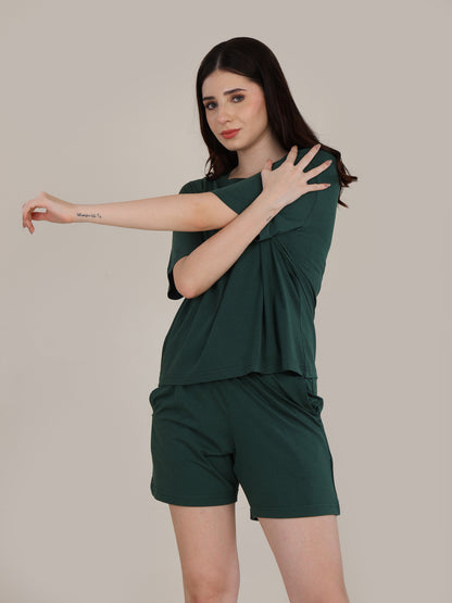 Uncuvr Forest Green Bamboo Sleepwear Shorts Set: Relax in Eco-Friendly Comfort