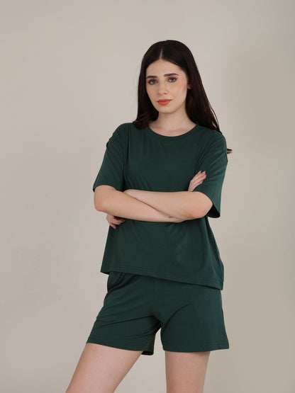 Uncuvr Forest Green Bamboo Sleepwear Shorts Set: Relax in Eco-Friendly Comfort