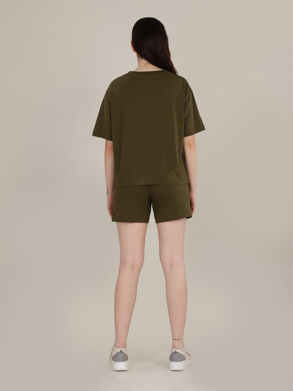 Uncuvr Moss Green Bamboo Sleepwear Shorts Set: Relax in Eco-Friendly Comfort