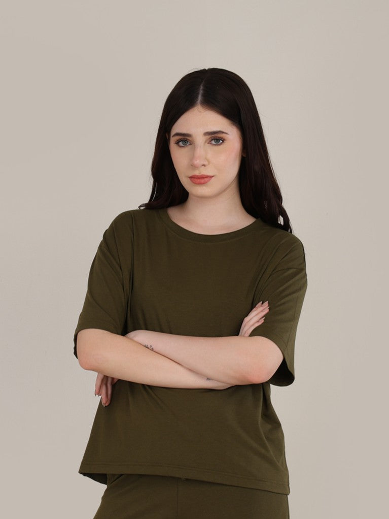Uncuvr Moss Green Bamboo Basic T-Shirt: Soft, Breezy & Effortless All Day