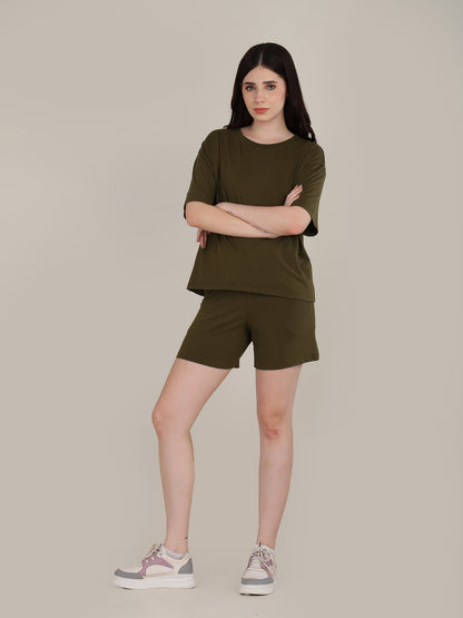 Uncuvr Moss Green Bamboo Sleepwear Shorts Set: Relax in Eco-Friendly Comfort