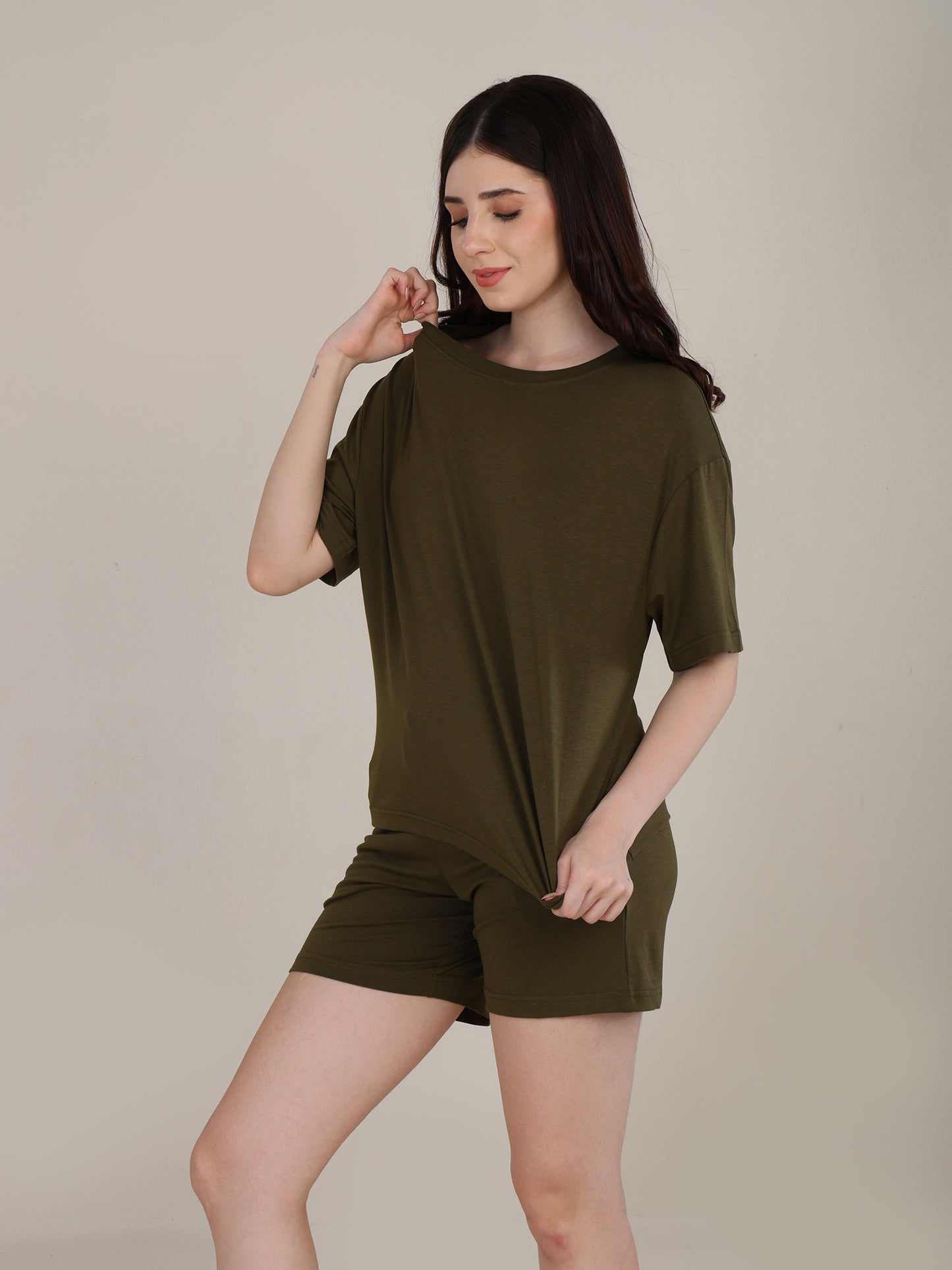 Uncuvr Moss Green Bamboo Sleepwear Shorts Set: Relax in Eco-Friendly Comfort