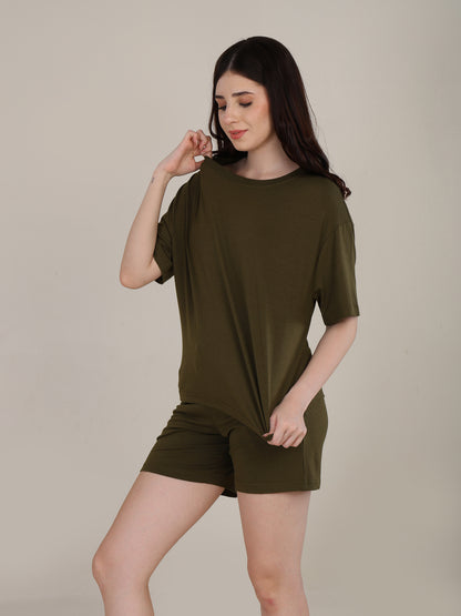 Uncuvr Moss Green Bamboo Sleepwear Shorts Set: Relax in Eco-Friendly Comfort