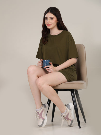 Uncuvr Moss Green Bamboo Sleepwear Shorts Set: Relax in Eco-Friendly Comfort