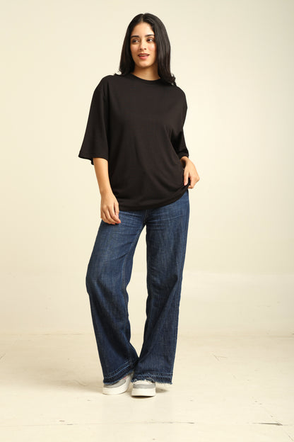 Uncuvr Jet Black Bamboo Oversize T-Shirt: Soft, Breezy & Effortless All Day