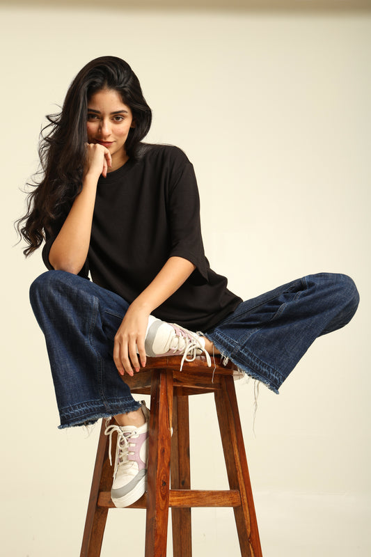 Uncuvr Jet Black Bamboo Oversize T-Shirt: Soft, Breezy & Effortless All Day