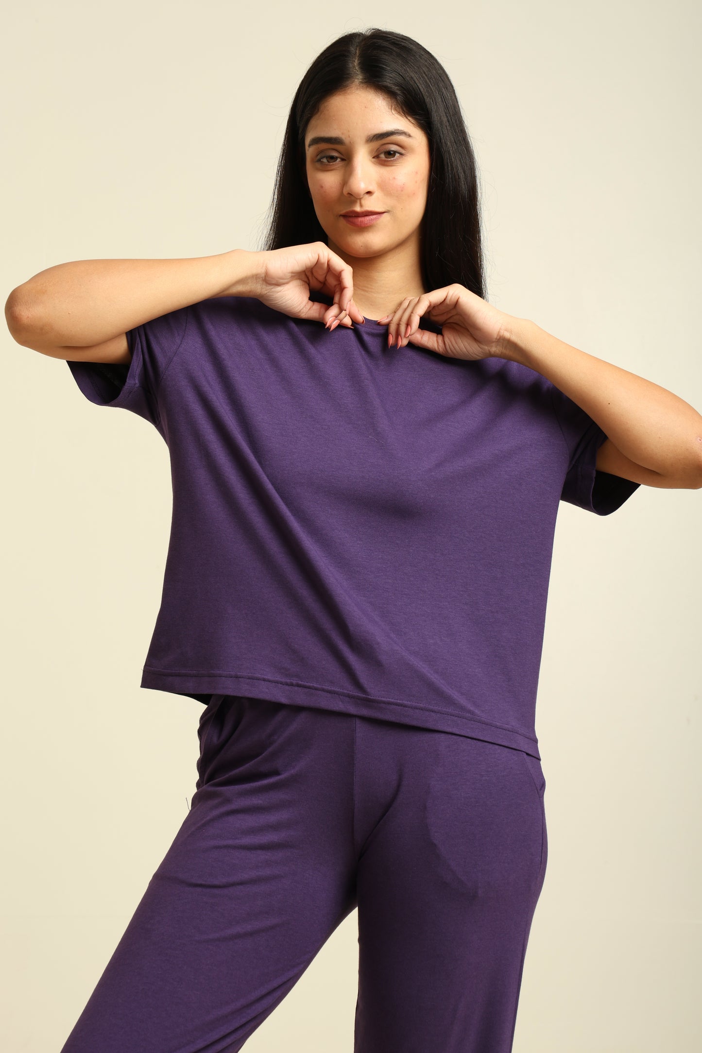 Uncuvr Royal Purple Bamboo Sleepwear Set of 3: Relax in Eco-Friendly Comfort