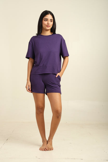 Uncuvr Royal Purple Bamboo Sleepwear Shorts Set: Relax in Eco-Friendly Comfort