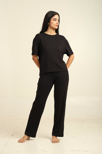 Uncuvr Jet Black Bamboo Sleepwear Lounge Set: Relax in Eco-Friendly Comfort