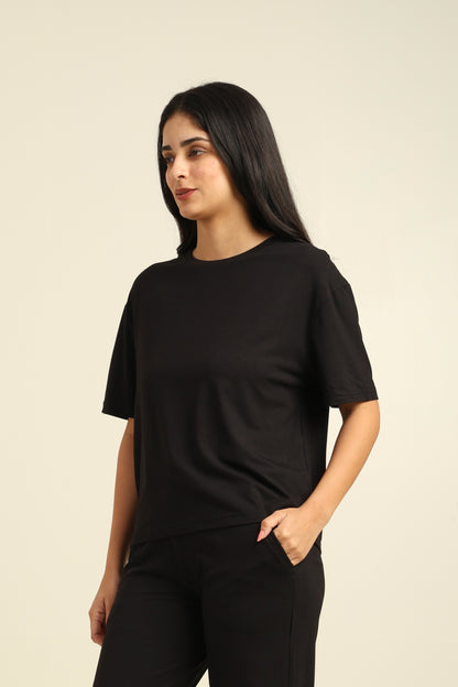 Uncuvr Jet Black Bamboo Basic T-Shirt: Soft, Breezy & Effortless All Day