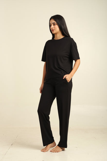 Uncuvr Jet Black Bamboo Sleepwear Lounge Set: Relax in Eco-Friendly Comfort