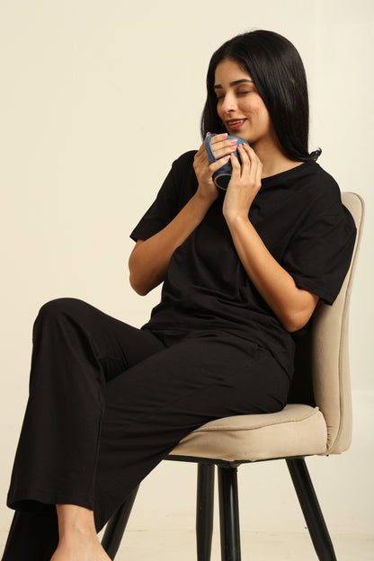 Uncuvr Jet Black Bamboo Sleepwear Lounge Set: Relax in Eco-Friendly Comfort
