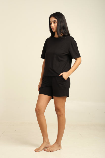 Uncuvr Jet Black Bamboo Sleepwear Shorts Set: Relax in Eco-Friendly Comfort