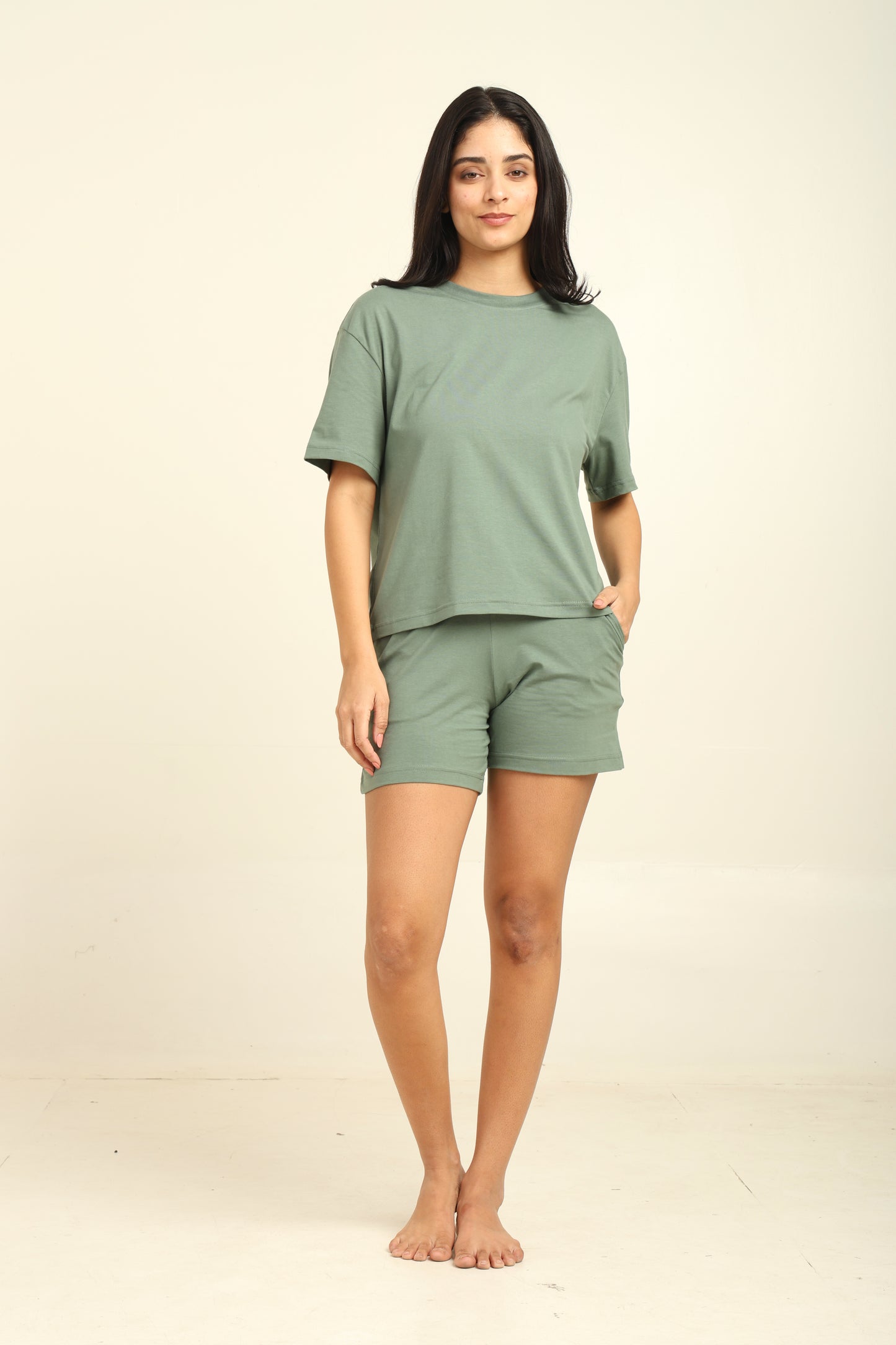 Uncuvr Granite Green Bamboo Sleepwear Shorts Set: Relax in Eco-Friendly Comfort