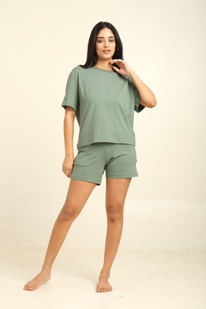 Uncuvr Granite Green Bamboo Sleepwear Shorts Set: Relax in Eco-Friendly Comfort